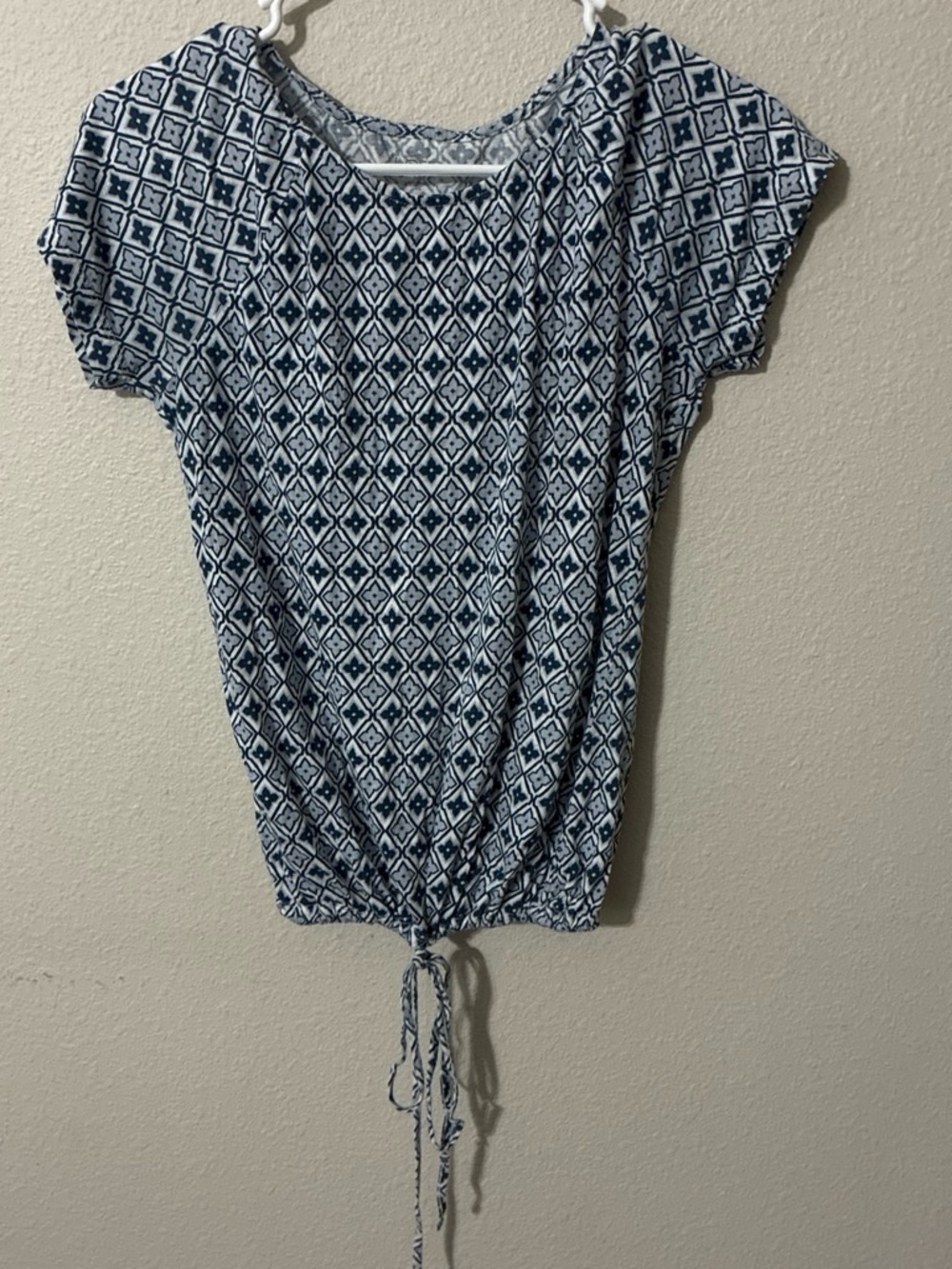Loft Blue Patterned Drawstring Short-Sleeve Top
